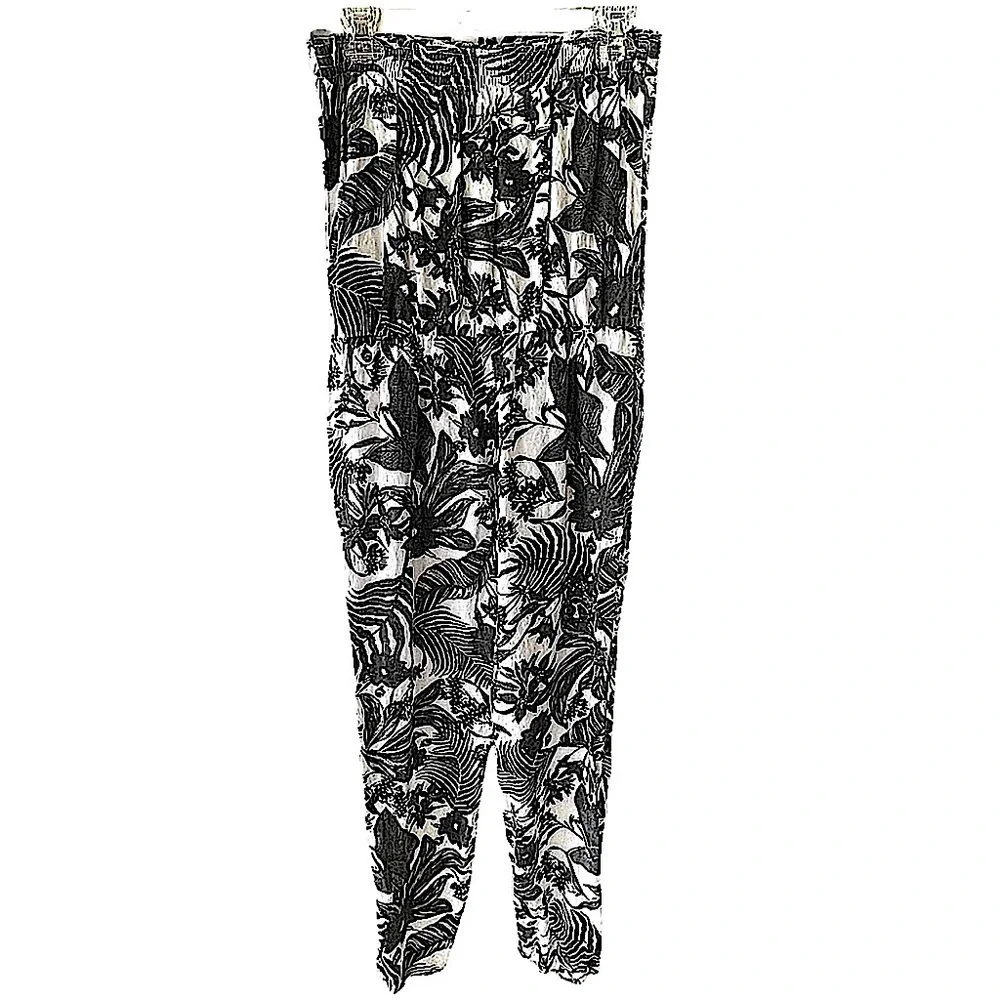 Zara Trafaluc Black & White Floral Linen Bandeau Strapless Jumpsuit Size Small